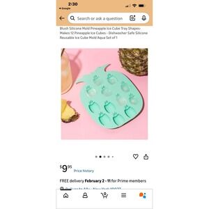 Blush Silicone Pineapple Ice Cube‎ Tray Mold Makes 12 Ice Cubes Aqua New Fun